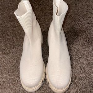 Cream lug sole sock booties